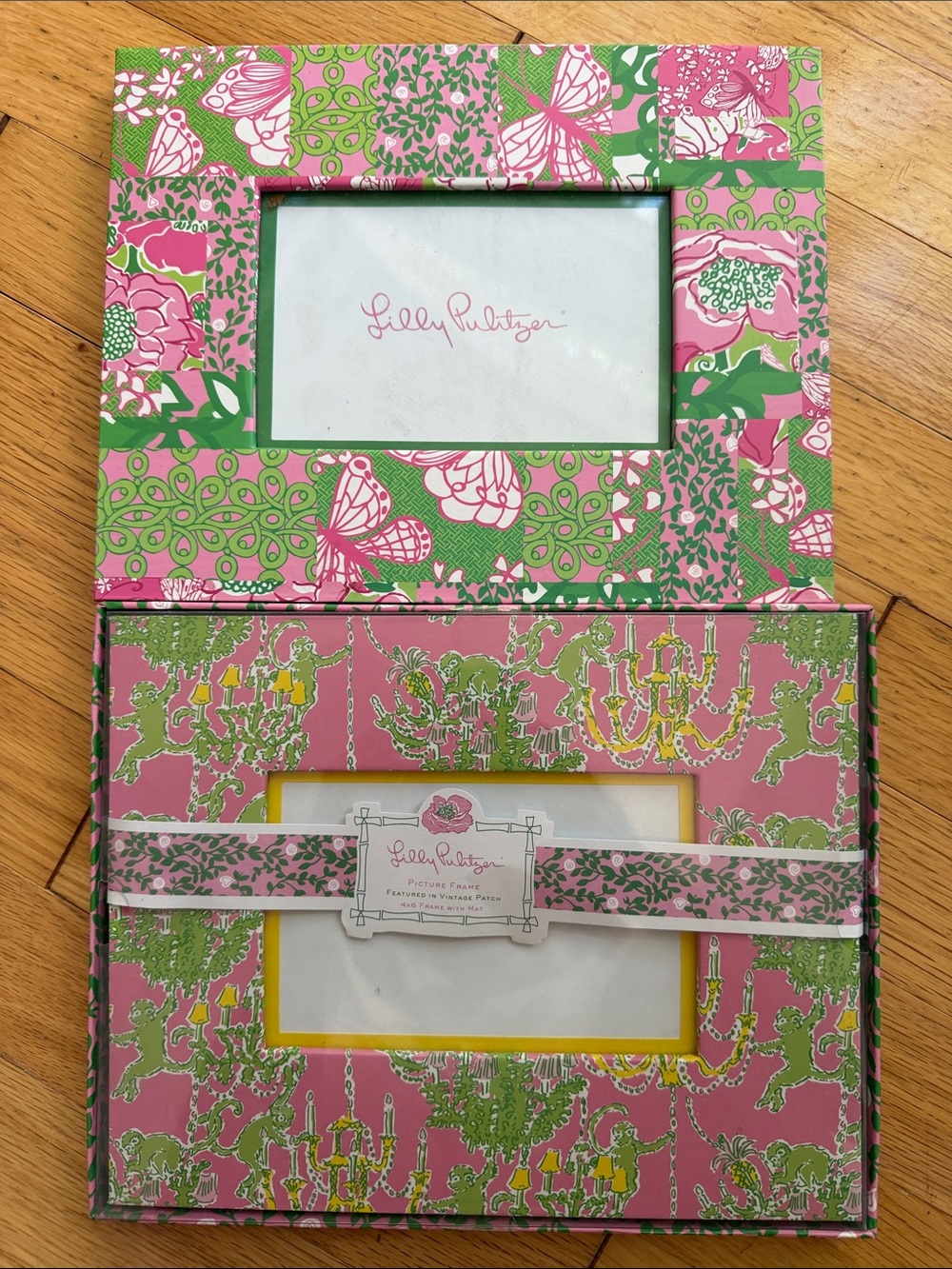 Lilly Pulitzer Pink and Green Floral & Chandelier Picture Frames